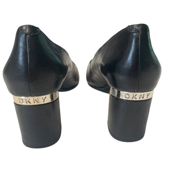 DKNY Black Leather Block Heel Pumps Size 6.5 Classic Durable Elegant - Picture 3 of 5
